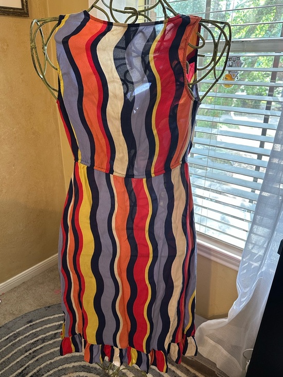 Striped Multicolor Wrap-Style Women’s Dress - Picture 2 of 4